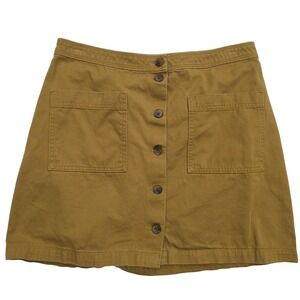 Old Navy Button Front Mini Skirt‎ Size 10 Brown Tan Mustard Cotton Utility Y2K